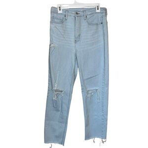 Old Navy Extra High Rise Ski-Hi Straight Light Wash Distressed Jeans Size 10